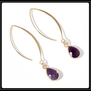 14k gold purple amethyst stone drop hook oval stone bohemian hippie earrings